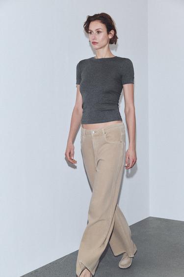 Zara ZW COLLECTION HIGH-RISE WIDE LEG JEANS - Beige