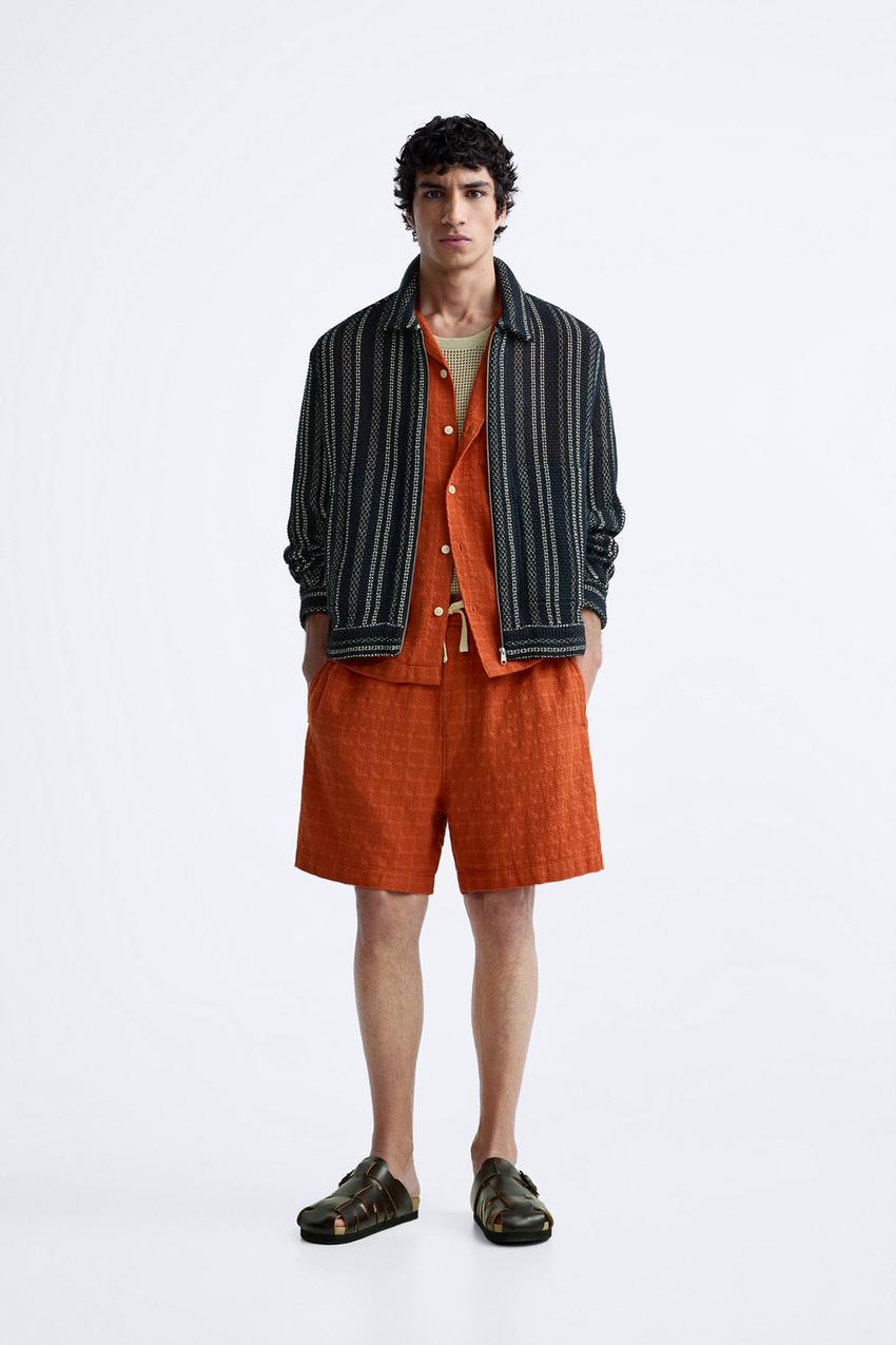 JACKE MIT OFFENEM STRUKTURMUSTER - Marineblau / Weiß | ZARA 