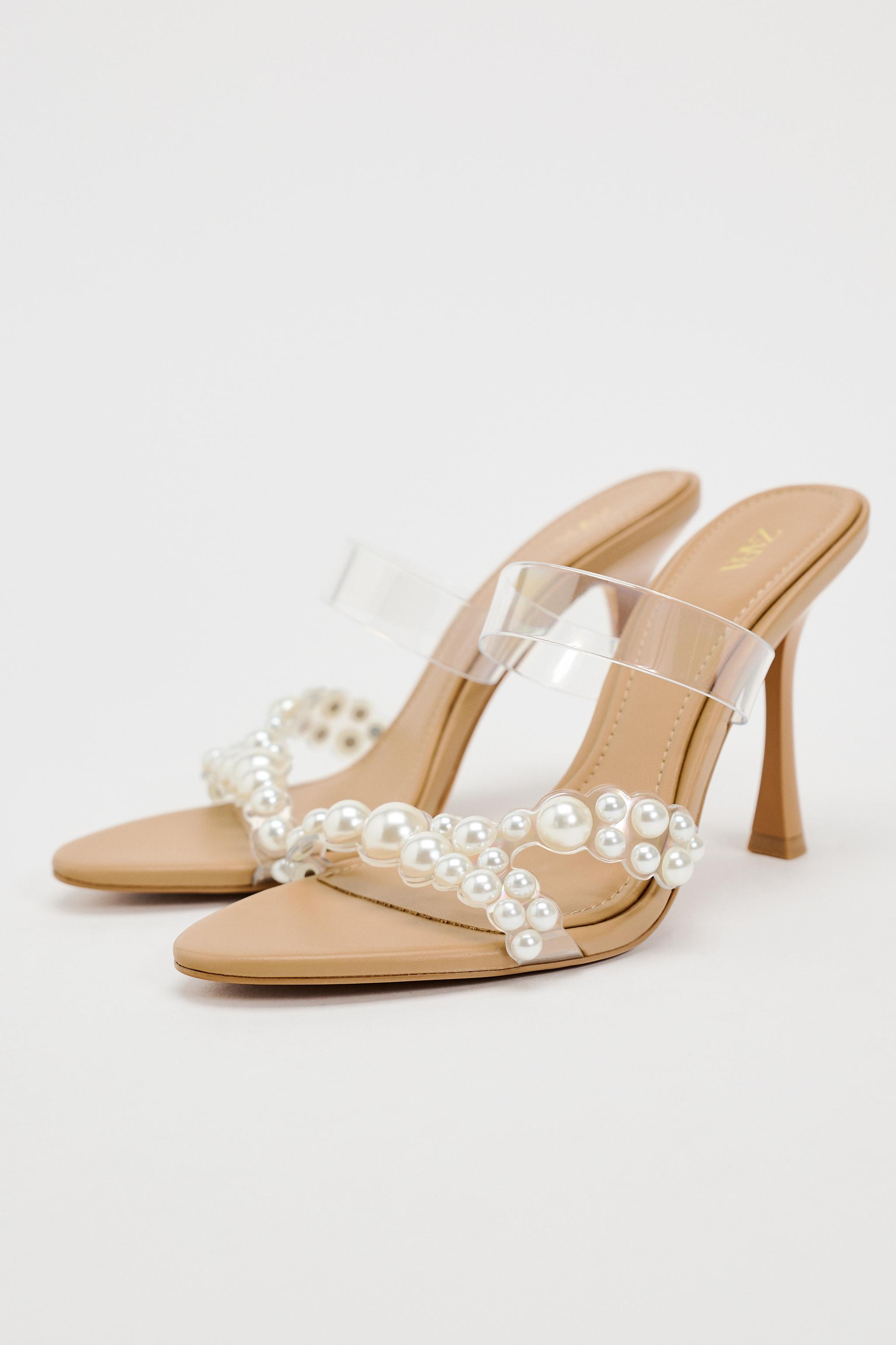 HEELED VINYL SANDALS WITH FAUX PEARLS