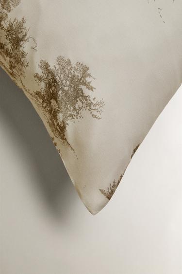 SATEEN PILLOWCASE WITH PRINT (300 THREAD COUNT) - Grey / Beige by Zara - Image 3