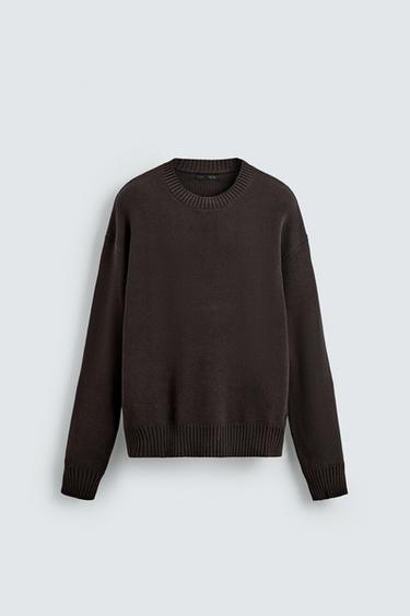 COTTON TEXTURE SWEATER - Chocolate by Zara