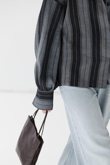 Zara Striped flowing cotton linen shirt - Blue