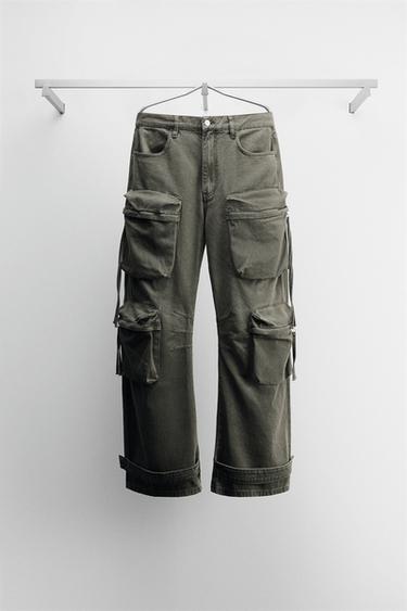 CARGO POCKET DENIM TROUSERS - Green by Zara