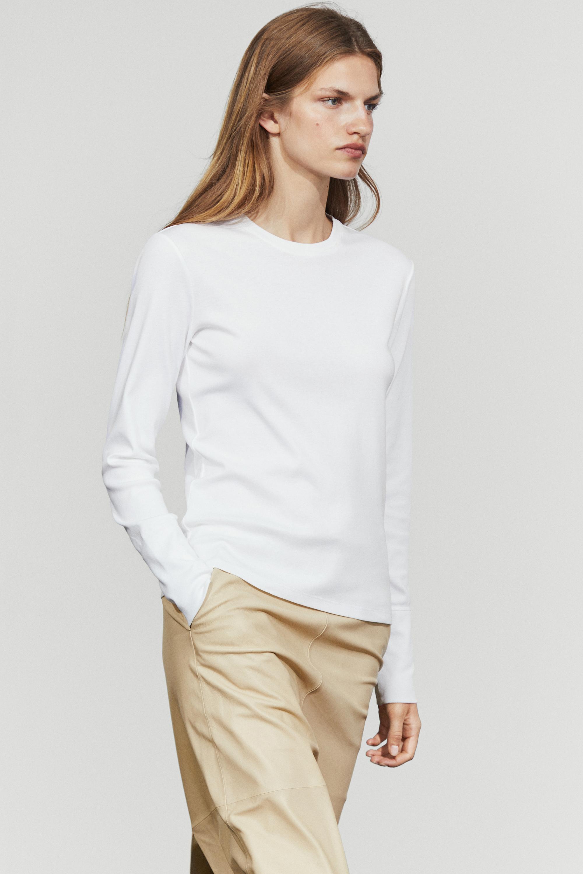 100% cotton long sleeve T-shirt — Oyster-white
