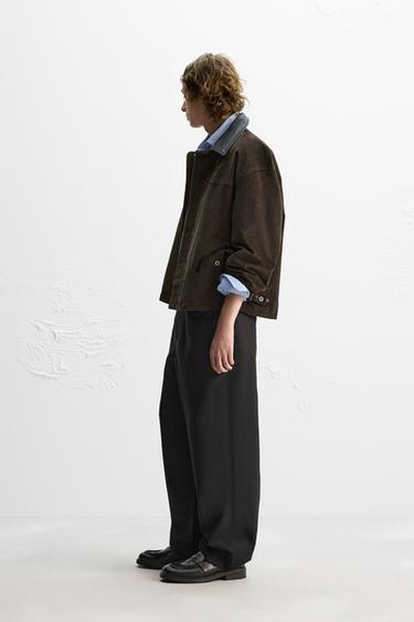 LEATHER CONTRAST COLLAR JACKET - Brown by Zara