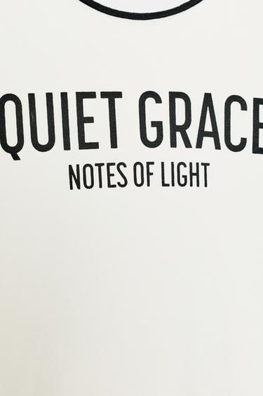 T-SHIRT INSCRIPTION LISERÉS CONTRASTANTS - Blanc de Zara - Image 2