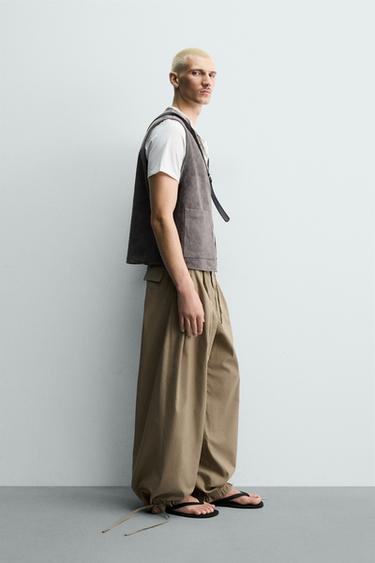 RELAXED FIT SUEDE LEATHER GILET - Grey by Zara - Image 3
