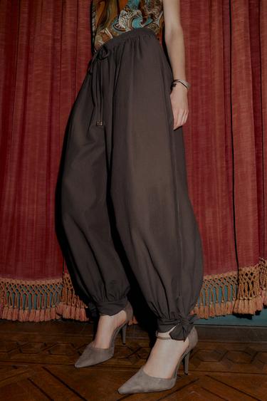 Zara BOW-DETAIL PANTS - Brown