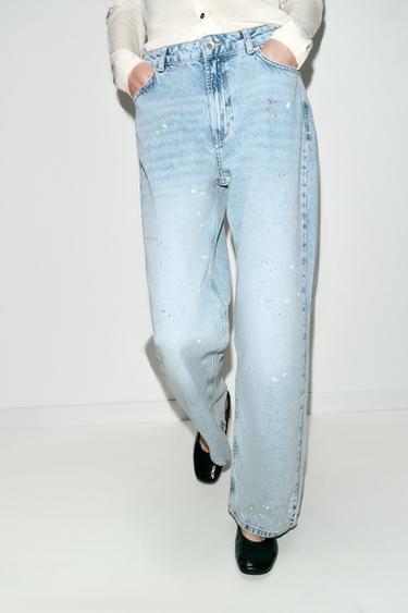 Z1975 LOOSE mid-waist PAINT-EFFECT JEANS - Light blue by Zara - Image 1