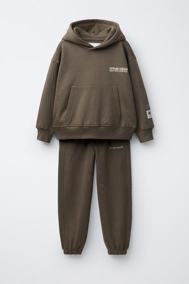 Zara HOODIE AND JOGGER PANTS WITH LABELS SET - Brown