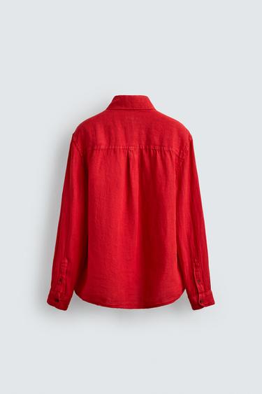 100% LINEN REGULAR FIT SHIRT - Red by Zara - Image 8