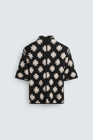 CROCHET TEXTURED SHIRT - Black / White by Zara - Image 8