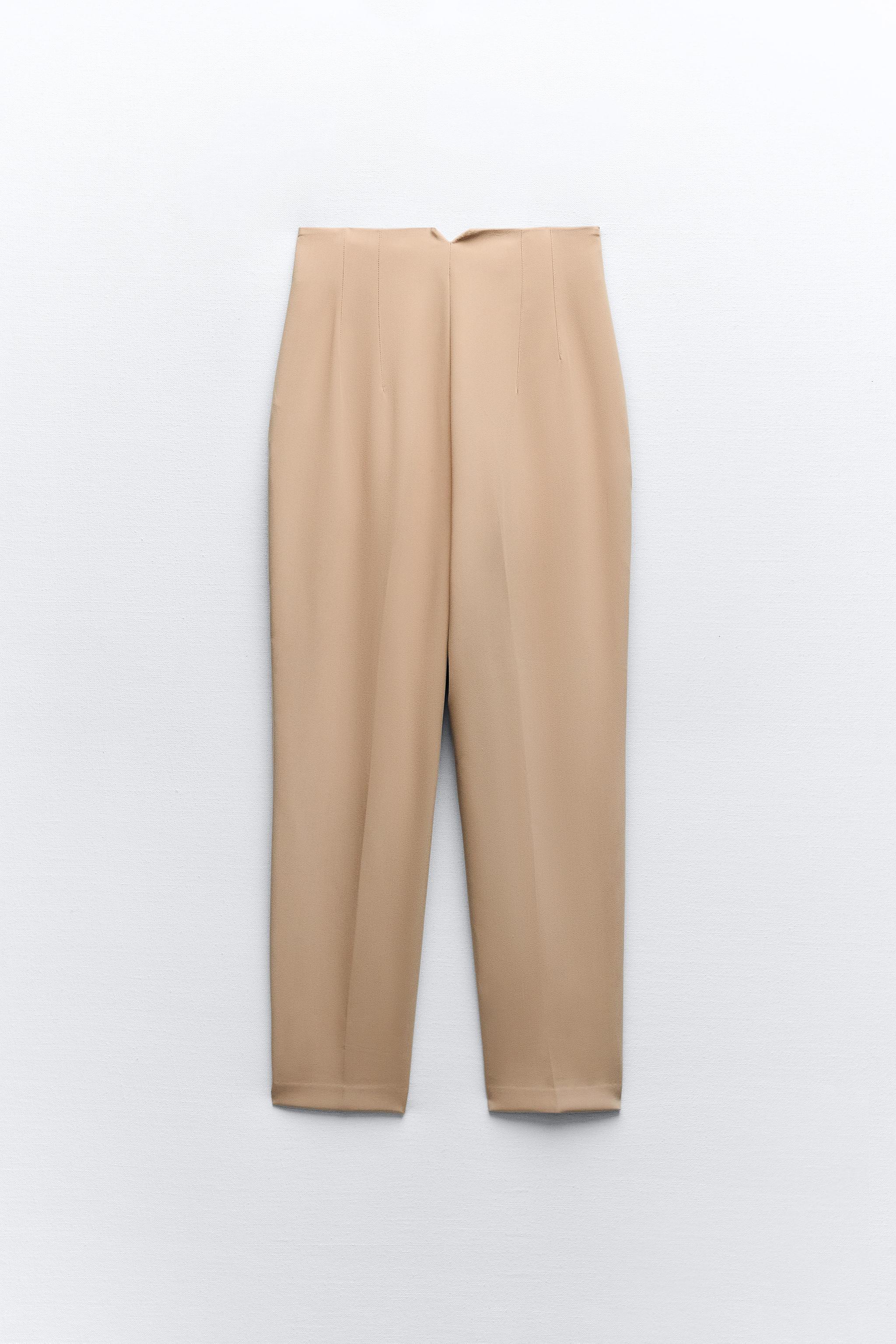 SIZE M ZARA HIGH WAISTED FABRIC-COVERED BELTED TROUSERS PANTS ECRU size S  EUR 46,86 - PicClick IT