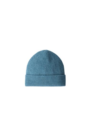 RIPPENSTRICKMÜTZE AUS 100 % KASCHMIR - Blau meliert von Zara