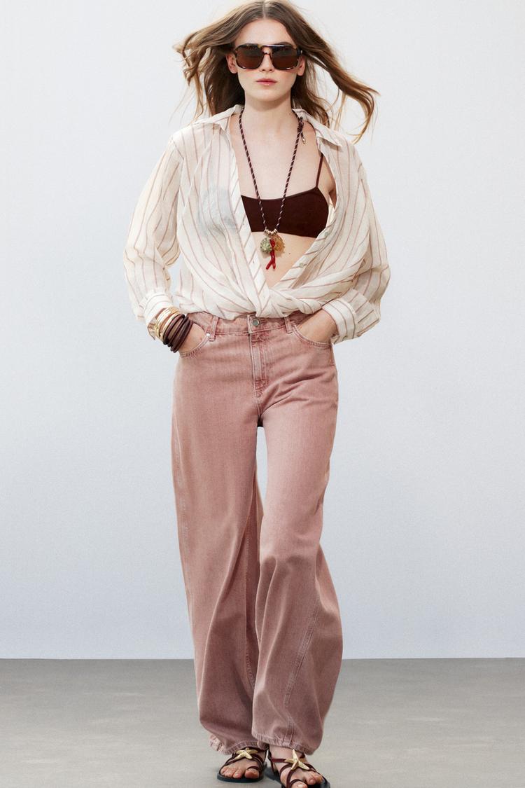 Womens Pants Zara Pink Corduroy Pants Z1975 WIDE-LEG MID-RISE