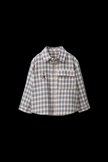 CHECK SHIRT WITH EMBROIDERY - Ecru / Blue by Zara - Image 0