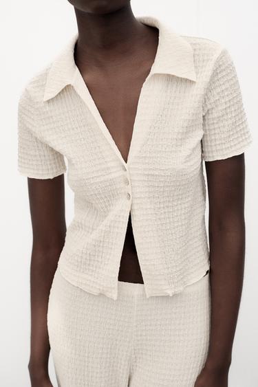 Zaras KORT JACKA MED TEXTUR - Naturfärg