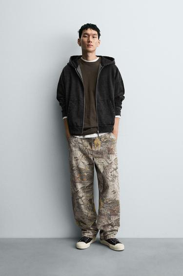 Zara ABSTRACT PRINT CARPENTER PANTS - Printed