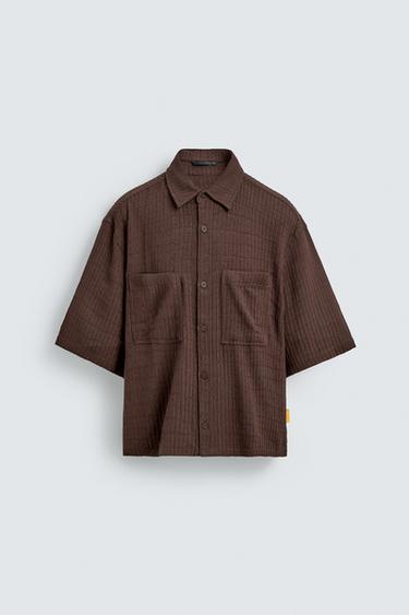 Zara RELAXED FIT TEXTURED SHIRT - Brown