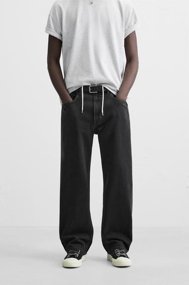RELAXED-FIT-JEANS MIT KORDEL - Schwarz von Zara