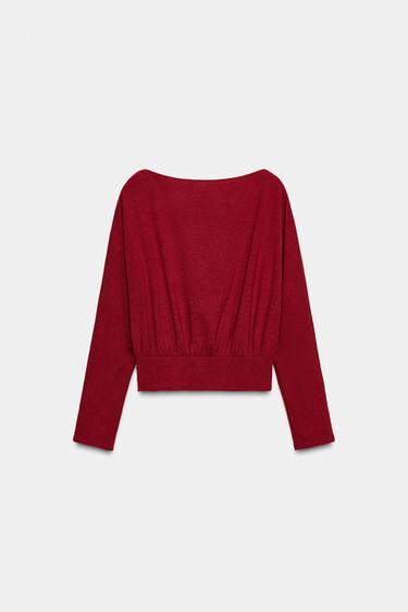PULL DOUX À MANCHES LONGUES - Rouge foncé de Zara - Image 7