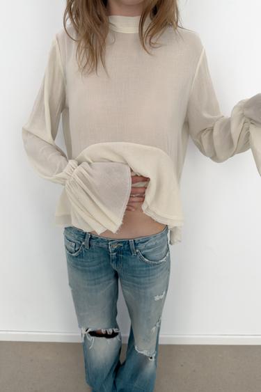 SEMI-SHEER RUFFLED TOP - Ecru by Zara - Image 2