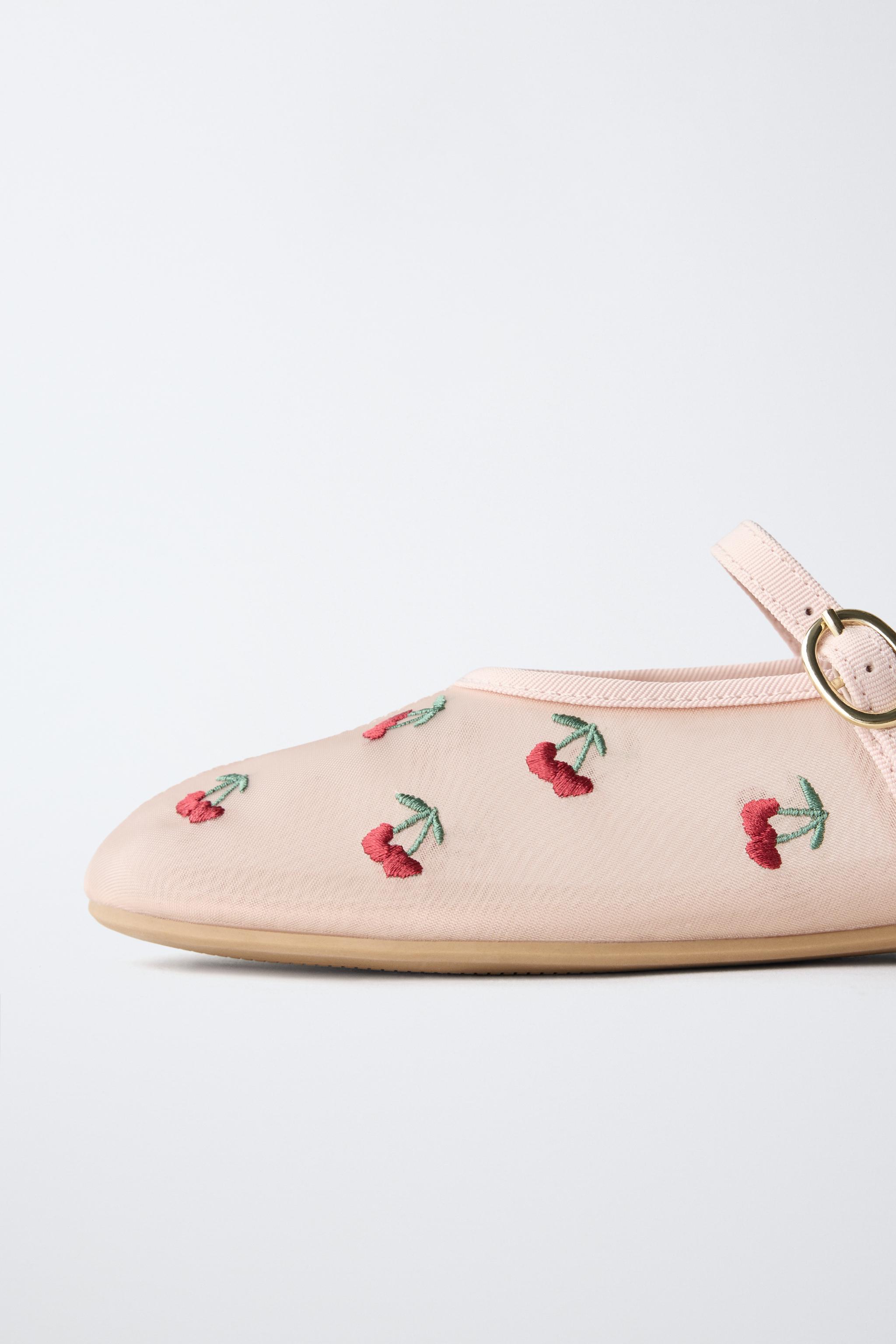 Обувь Zara CHERRY EMBROIDERED BALLET FLATS — фото 6
