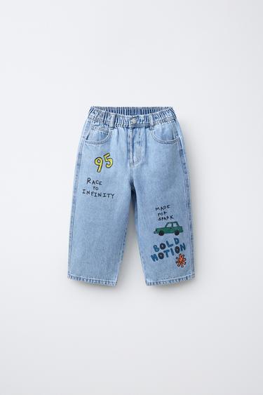 ДЖИНСЫ TAPERED BAGGY С ПРИНТОМ — ГОЛУБОЙ от Zara