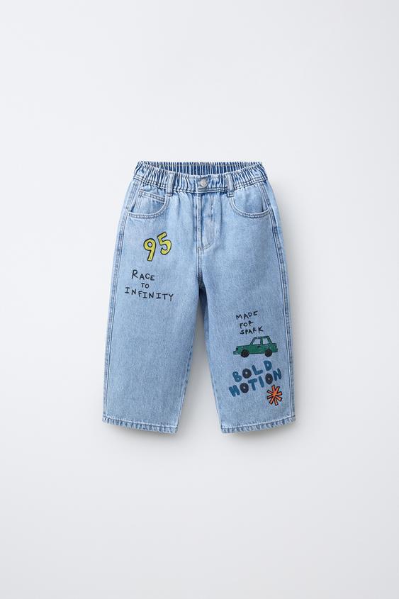 JEANS TAPERED BAGGY ESTAMPADO - Azul claro de Zara - Imagen 0