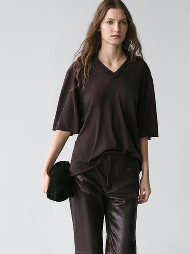Zara Oversize silk and wool blend knit sweater - Brown