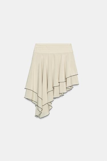 JUPE ASYMÉTRIQUE À VOLANTS ZW COLLECTION - Beige / Vert de Zara - Image 6