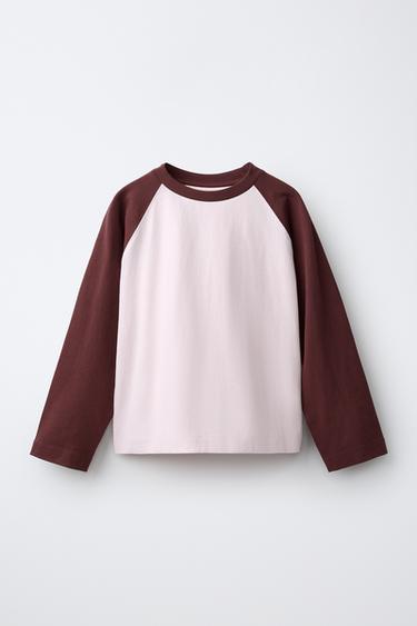 T-SHIRT MED RANGLANÆRMER I KRAFTIG KVALITET - rosa fra Zara