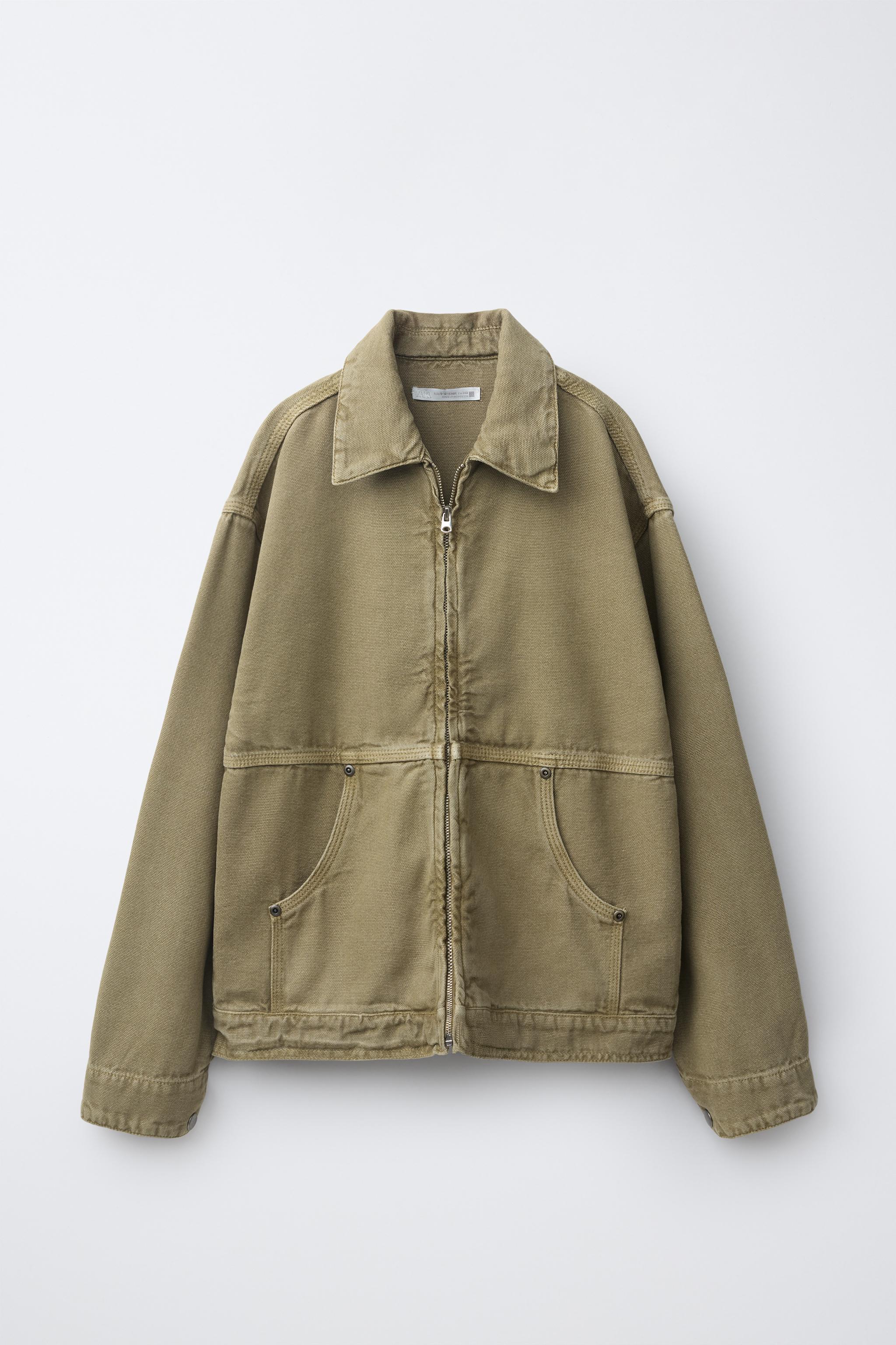 WASHED EFFECT TWILL OVERSHIRT — Khaki