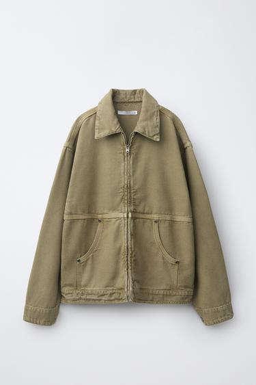 Zara WASHED EFFECT TWILL OVERSHIRT - Khaki
