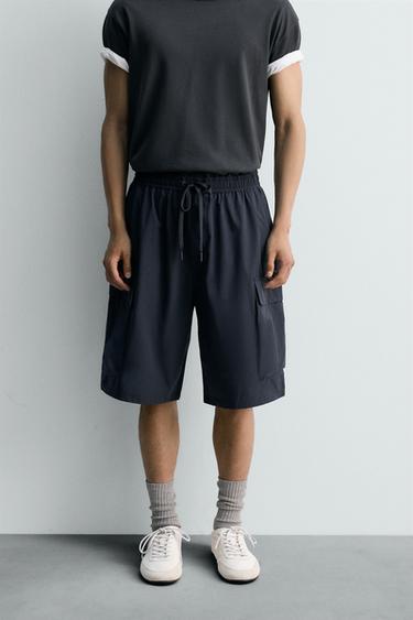 WIDE-LEG CARGO BERMUDA SHORTS - Navy blue by Zara