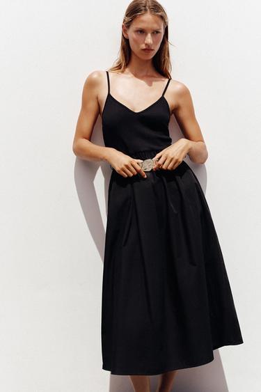 CONTRAST MIDI DRESS WITH BELT - Black by Zara - Image 2