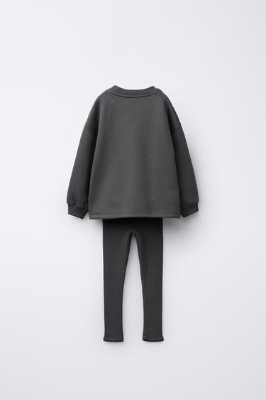 SWEATSHIRT AND WAFFLE LEGGINGS SET WITH BOWS - Anthracite grey by Zara - Image 1