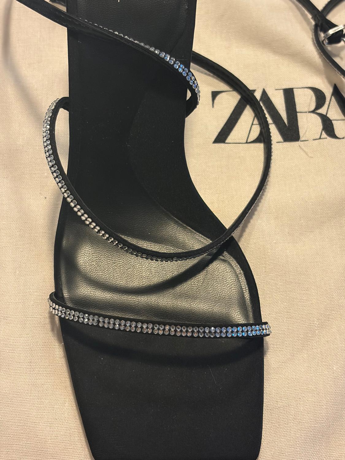 ZARA BLACK STRAPPY SANDALS WITH RHINESTONES SIZE 37 - Image 2