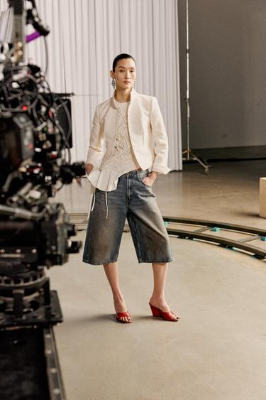 Zara ZW COLLECTION拼接合身西裝外套 - 裸色
