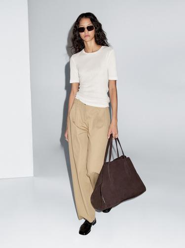 Zara Short sleeve cotton blend T-shirt - Ecru - Image 0