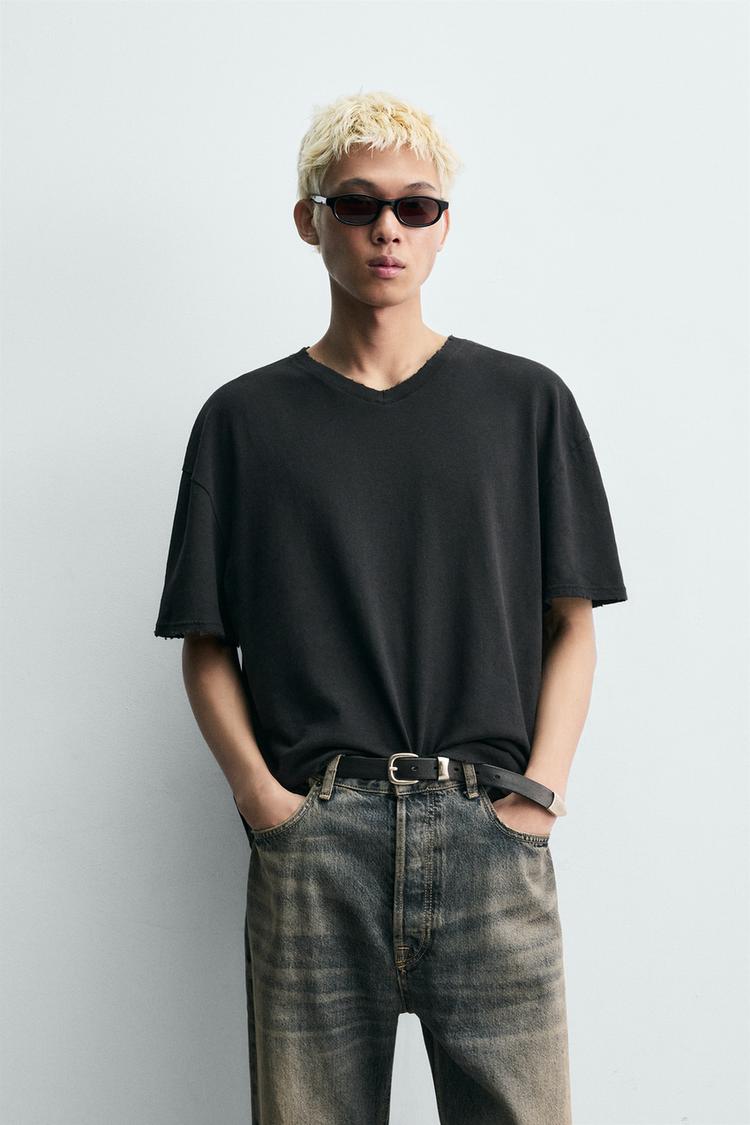 ZARA COTTON-HEMP V-NECK T-SHIRT
