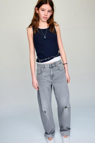 RIPPED BARREL JEANS - Grey by Zara