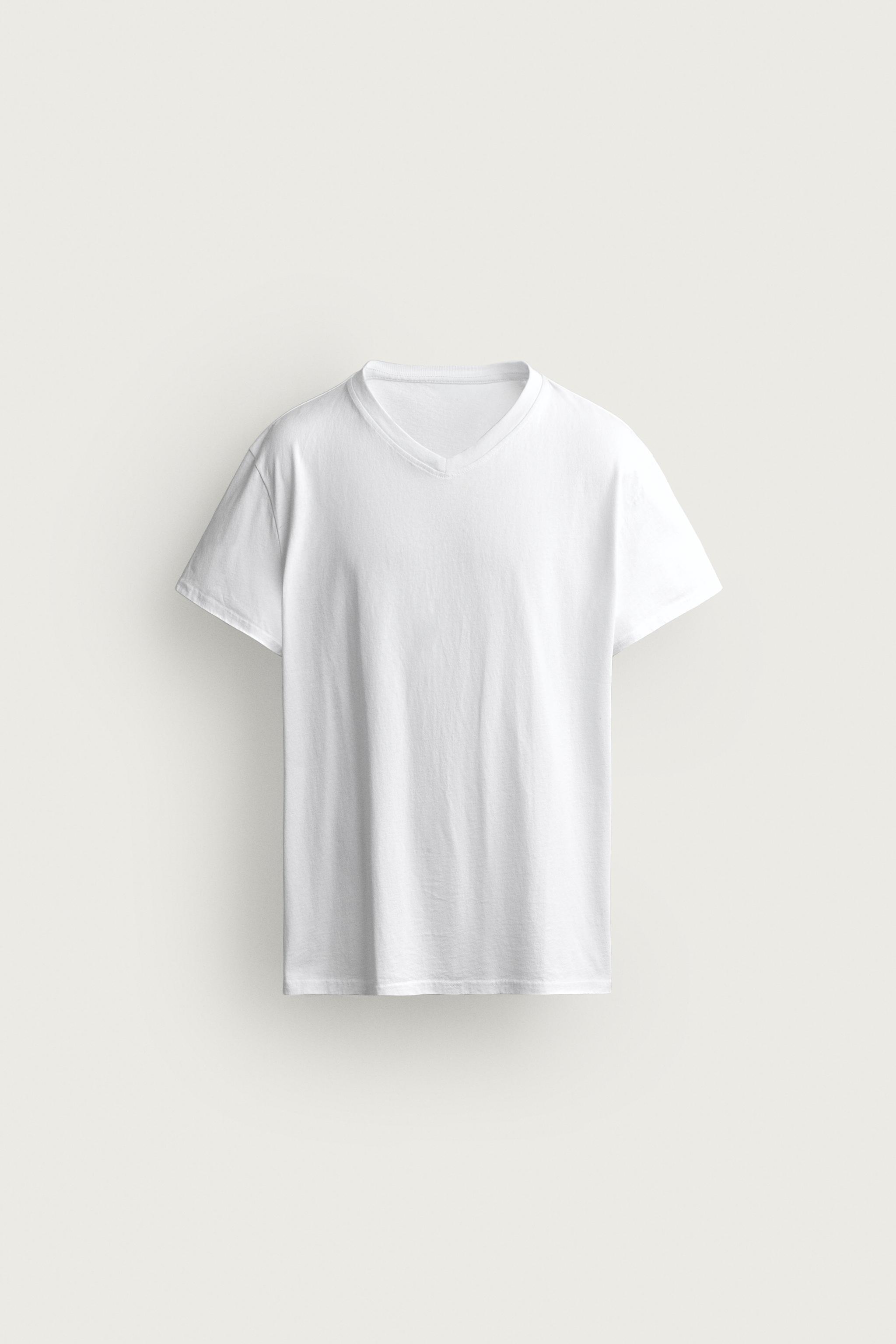 Zara RELAXED FIT V YAKA T-SHIRT görsel 6