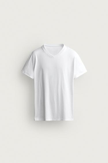 RELAXED FIT V-NECK T-SHIRT — White 1