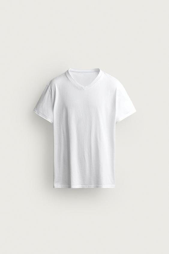 T-SHIRT COUPE RELAXED COL EN V - Blanc de Zara - Image 5
