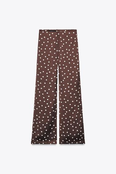 Zara HIGH-WAISTED SATIN PANTS - Brown / Ecru