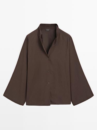 Zara Textured raglan sleeve shirt - Brown