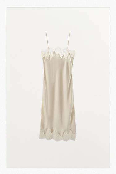 VESTIDO MIDI LENCEIRO ENCAIXE - Cru de Zara