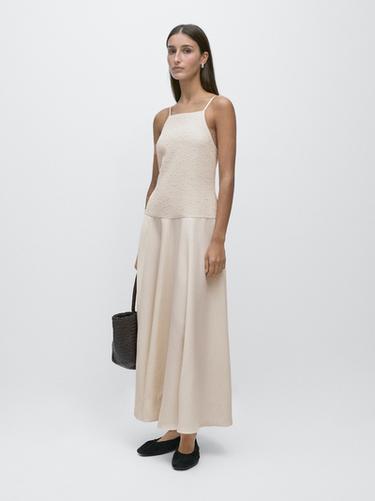 Zara Long contrast dress - Ecru - Image 0