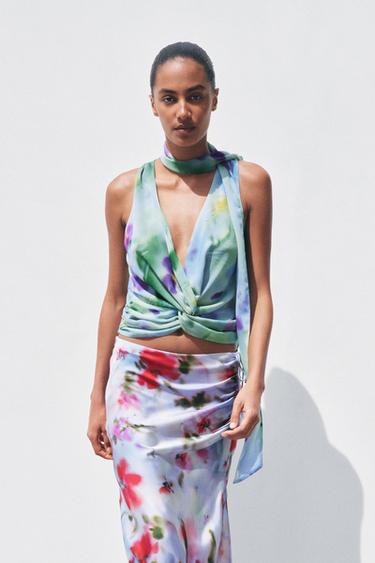 PRINTED TIE HALTERNECK TOP - Multicoloured by Zara - Image 1